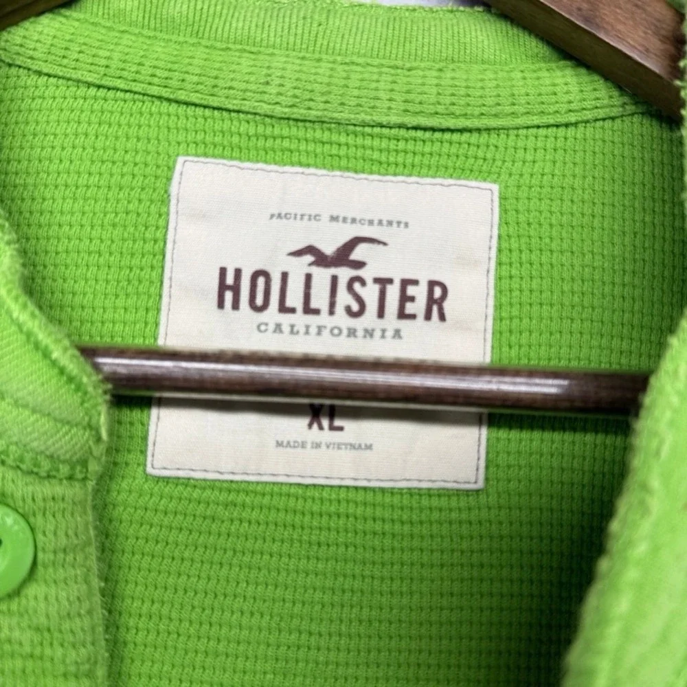 Vintage Hollister Shirt Mens XL Green Thermal Waffle Knit Henley Muscle y2k Logo